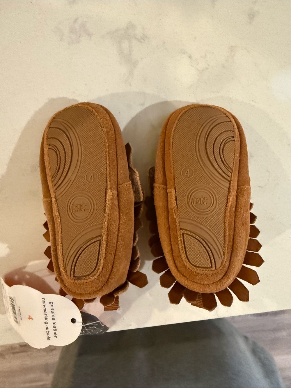 wonder nation Brown Suede Fringe Moccasins for Kids - Picture 2 of 4